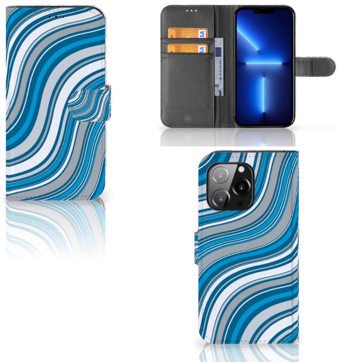 Boekhoesje voor iPhone 13 Pro Telefoon Hoesje Waves Blue