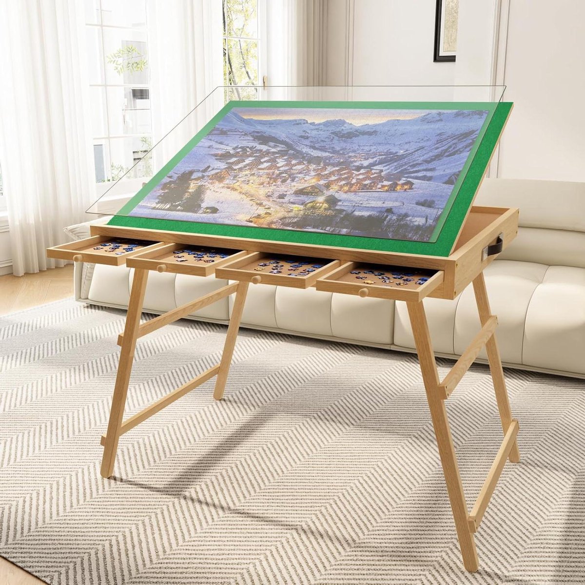 Puzzeltafel met Laden - Puzzelbord Kantelbaar - Puzzels Sorteren - 4 Kantelhoeken - 70.4 cm Hoog - Natuurlijk