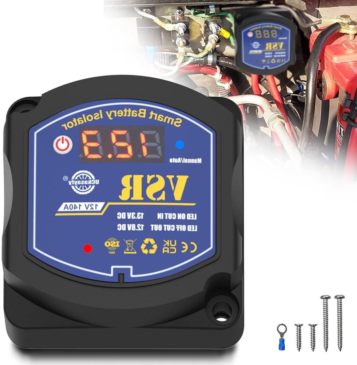 Scheidingsrelais 12V - Automatische Batterijscheiding - Voertuig Accu Beschermen - Spanningsgestuurd Relais - 140 A - Zwart