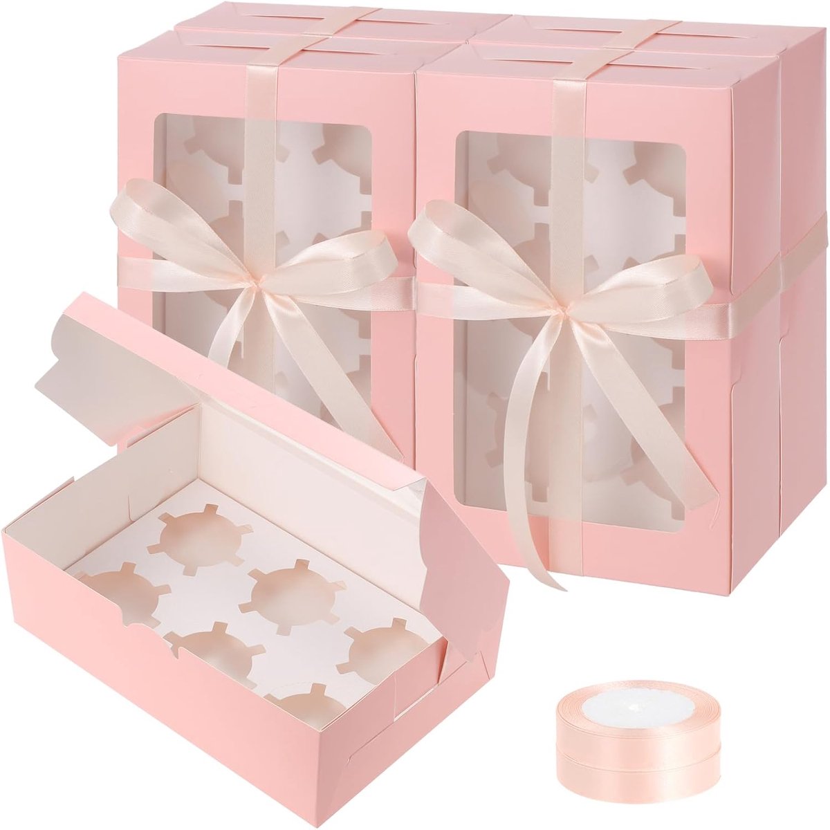 Cupcakedoosje - 23.5 x 15.7 x 7.5 cm - Roze - Met Tray en Venster - Gebaksdoos - Perfect Voor Cupcakes, Desserts en Meer - 20 stuks - Cupcakedozen - van Imperatoris