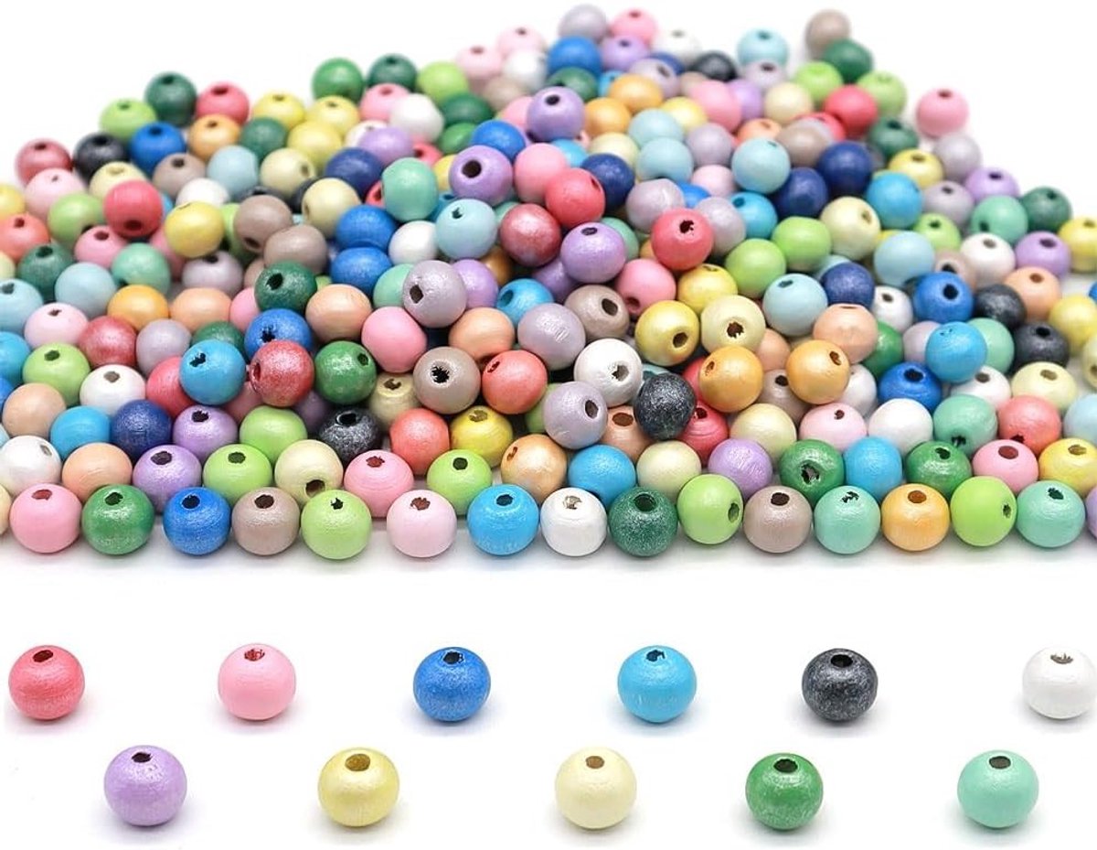 Kleurige houten kralen van 8 mm, 1000 stuks voor het maken van sieraden, knutselen en accessoires