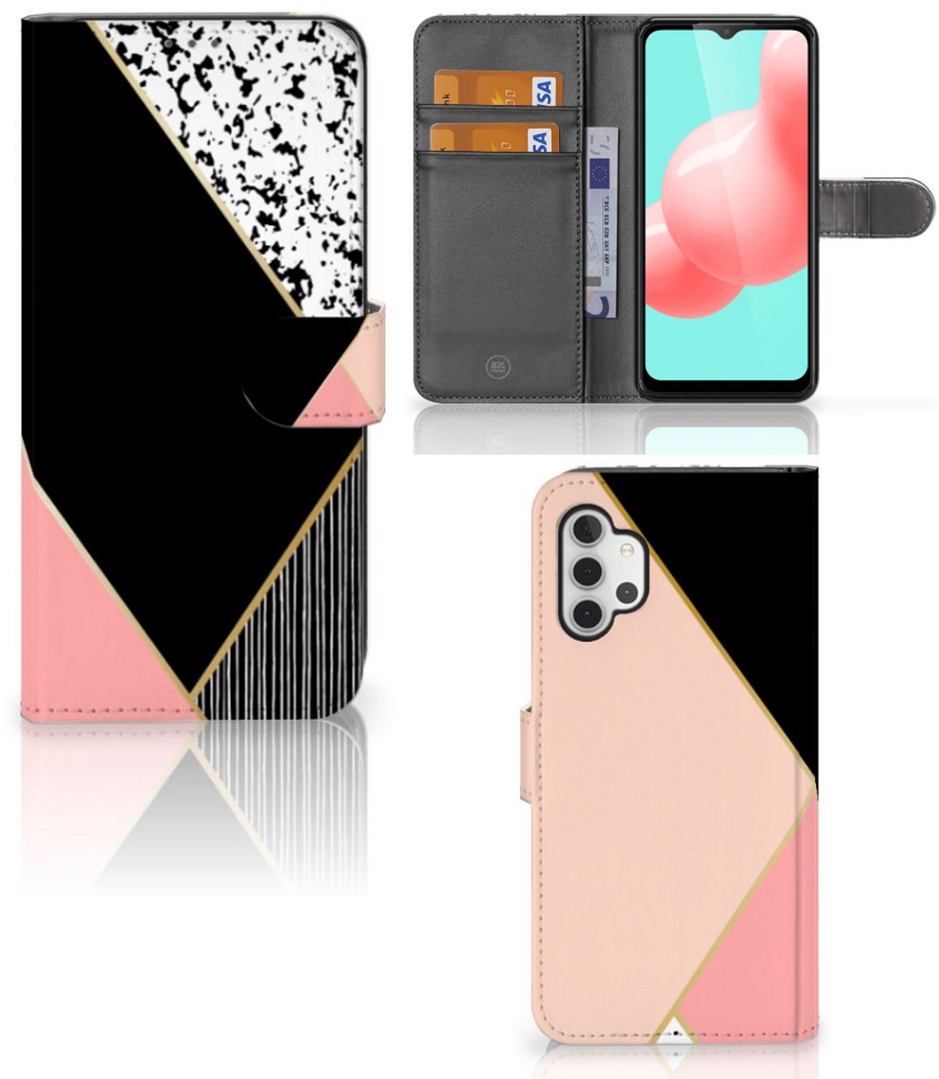 Boekhoesje voor Samsung Galaxy A32 5G Book Case Zwart Roze Vormen