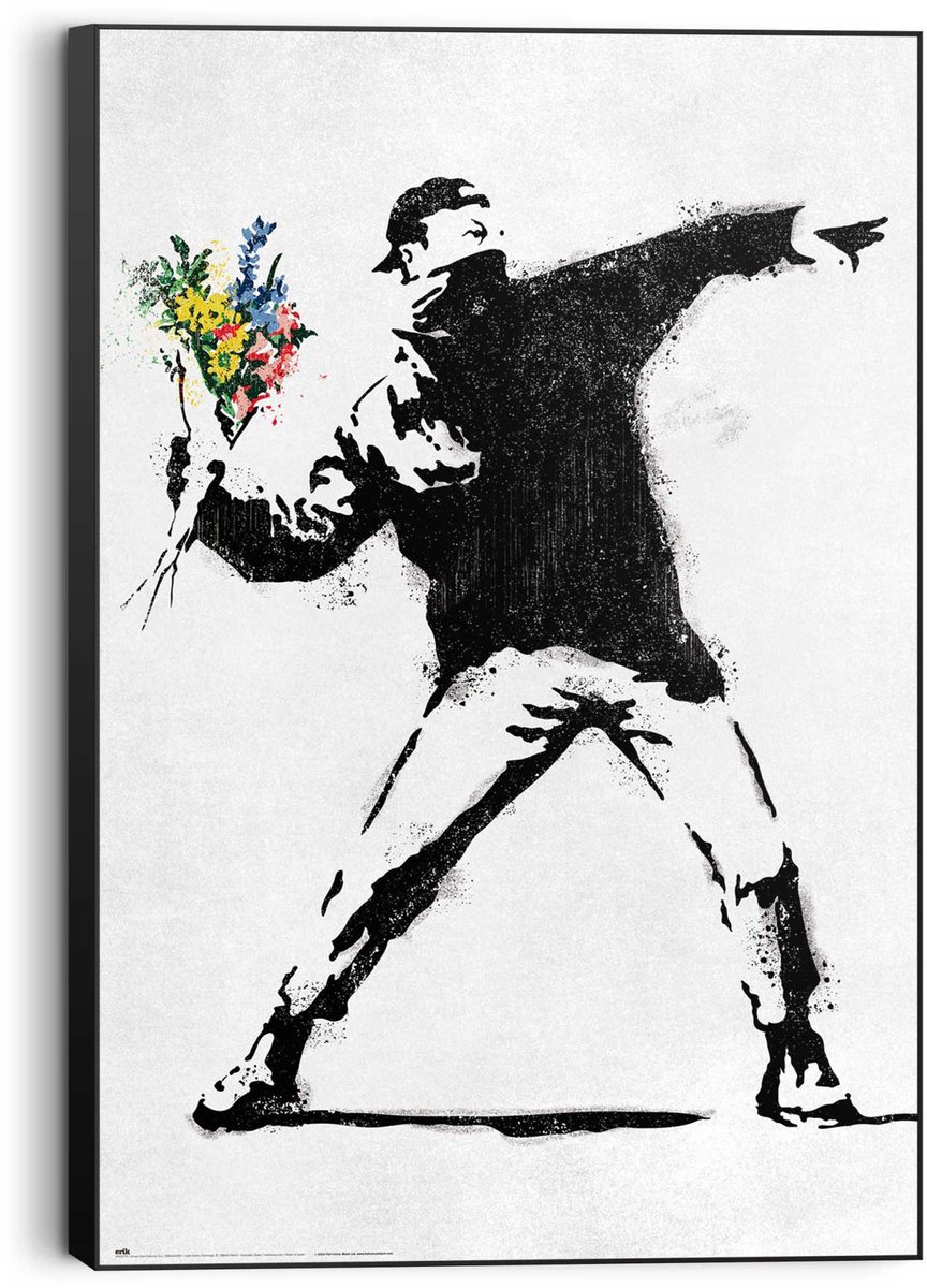 Schilderij Banksy - flower bomber - 90 x 60 - Hout - REINDERS