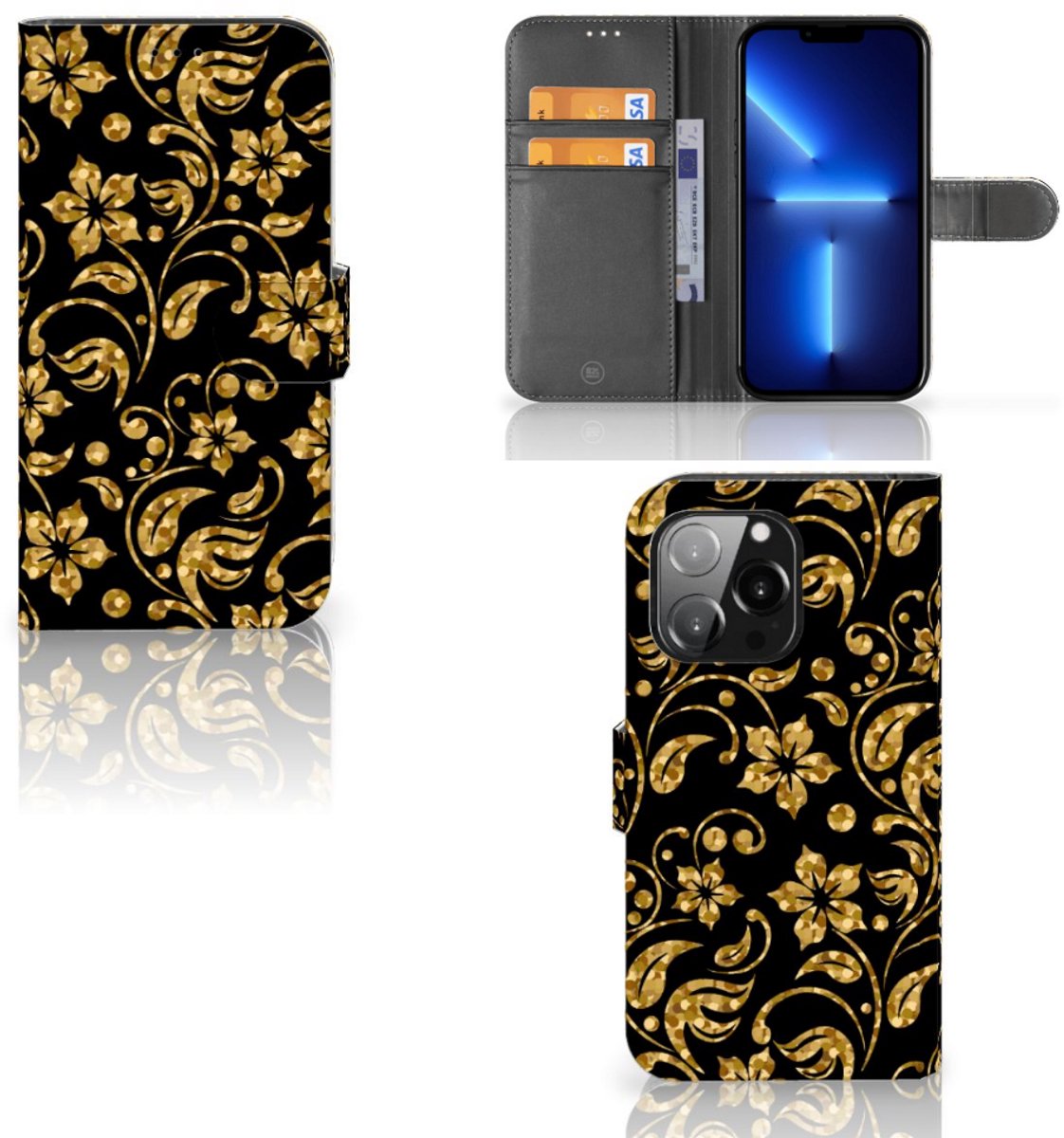 iPhone 13 Pro Hoesje Gouden Bloemen