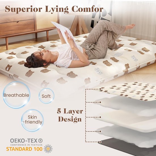 Giantex Japanse vloermatras, 4 inch futonmatras met wasbare hoes en opbergtas, opvouwbare oprolbare matrastami-mat, draagbaar slaapkussen voor kamperen, slaapzaal, kindervloer ligbed, volledig van Giantex — afbeelding 5