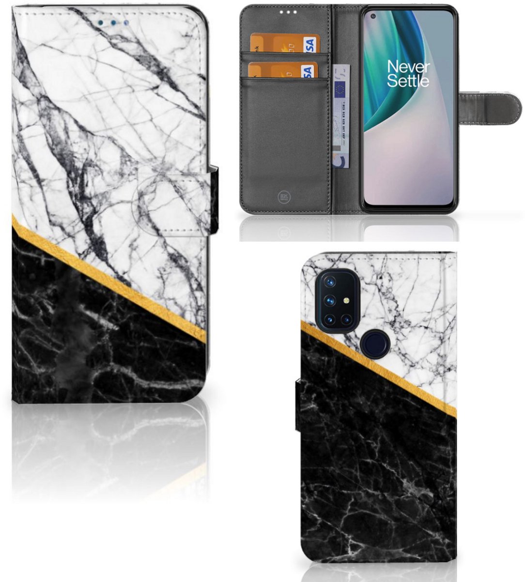 OnePlus Nord N10 Bookcase Marmer Wit Zwart - Origineel Cadeau Man