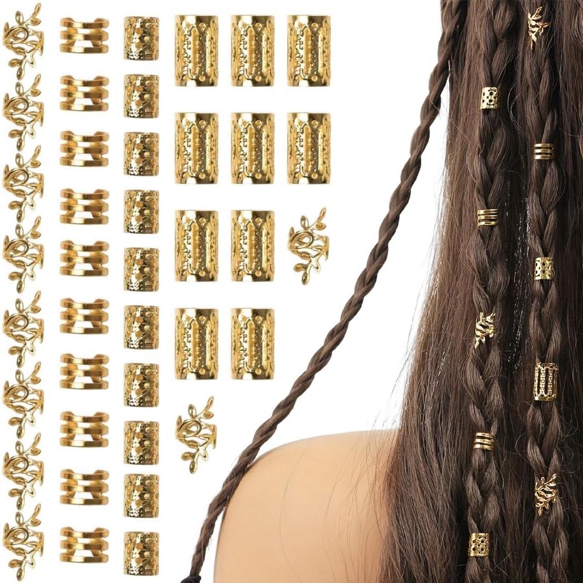 Dreadlocks 40 Pieces Dreadlocks Hair Accessories Adjustable Metal Beads for Festival Dreadlock Accessories for Men Women