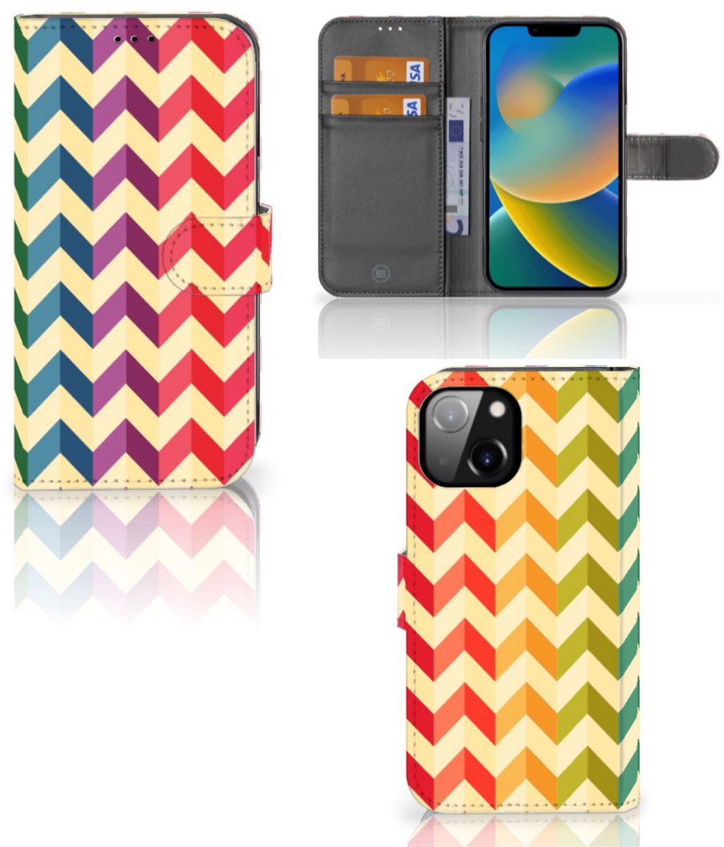 Boekhoesje voor Apple iPhone 14 Telefoon Hoesje Zigzag Multi Color