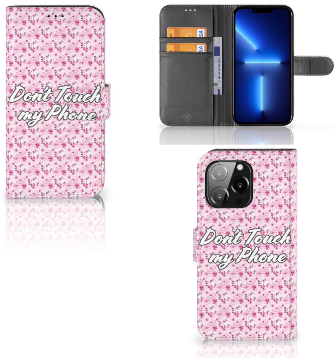 iPhone 13 Pro Portemonnee Hoesje Flowers Pink DTMP