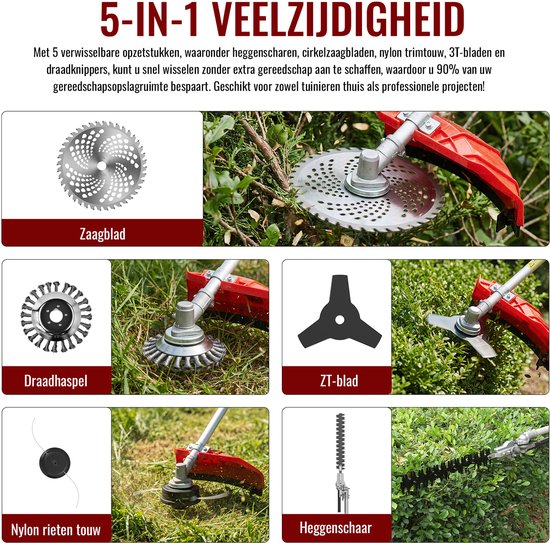 CONENTOOL 5-in-1 Benzine Bosmaaier - 52cc 2-takt - Grastrimmer, Heggenschaar & Onkruidverwijderaar - Met Draagharnas van Conentool — afbeelding 2