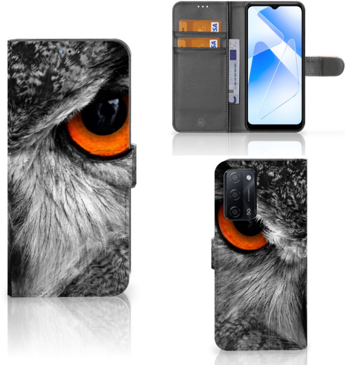 OPPO A16/A16s/A54s Telefoonhoesje met Pasjes Uil