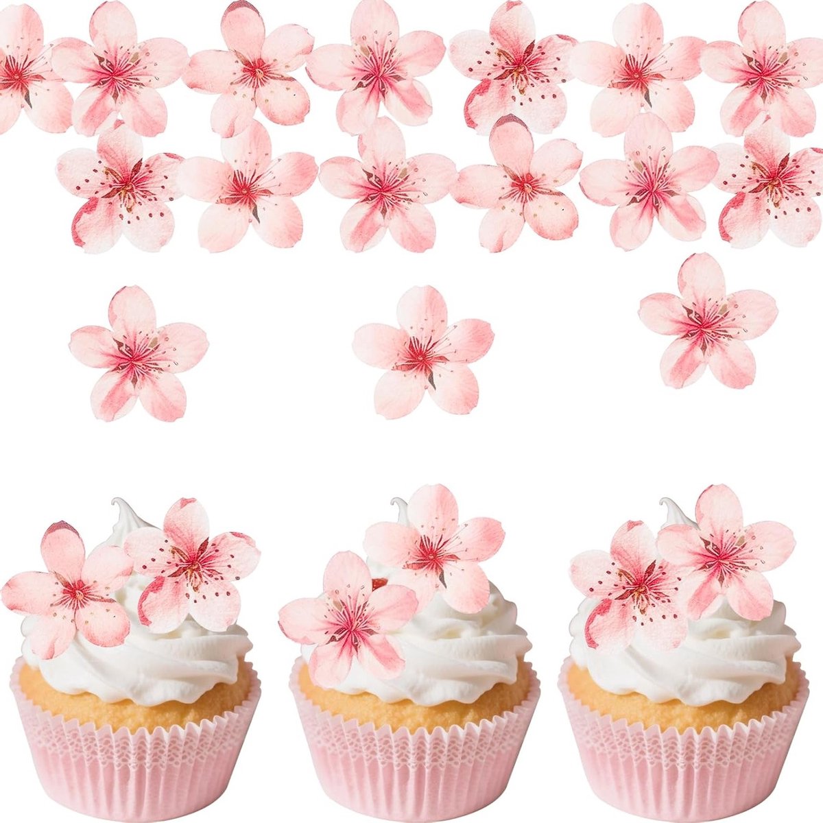 60 Stuks Roze Kersenbloesem Taartdecoratie, Eetbaar, Taart- en Cupcake Topper voor Bruiloft en Verjaardag