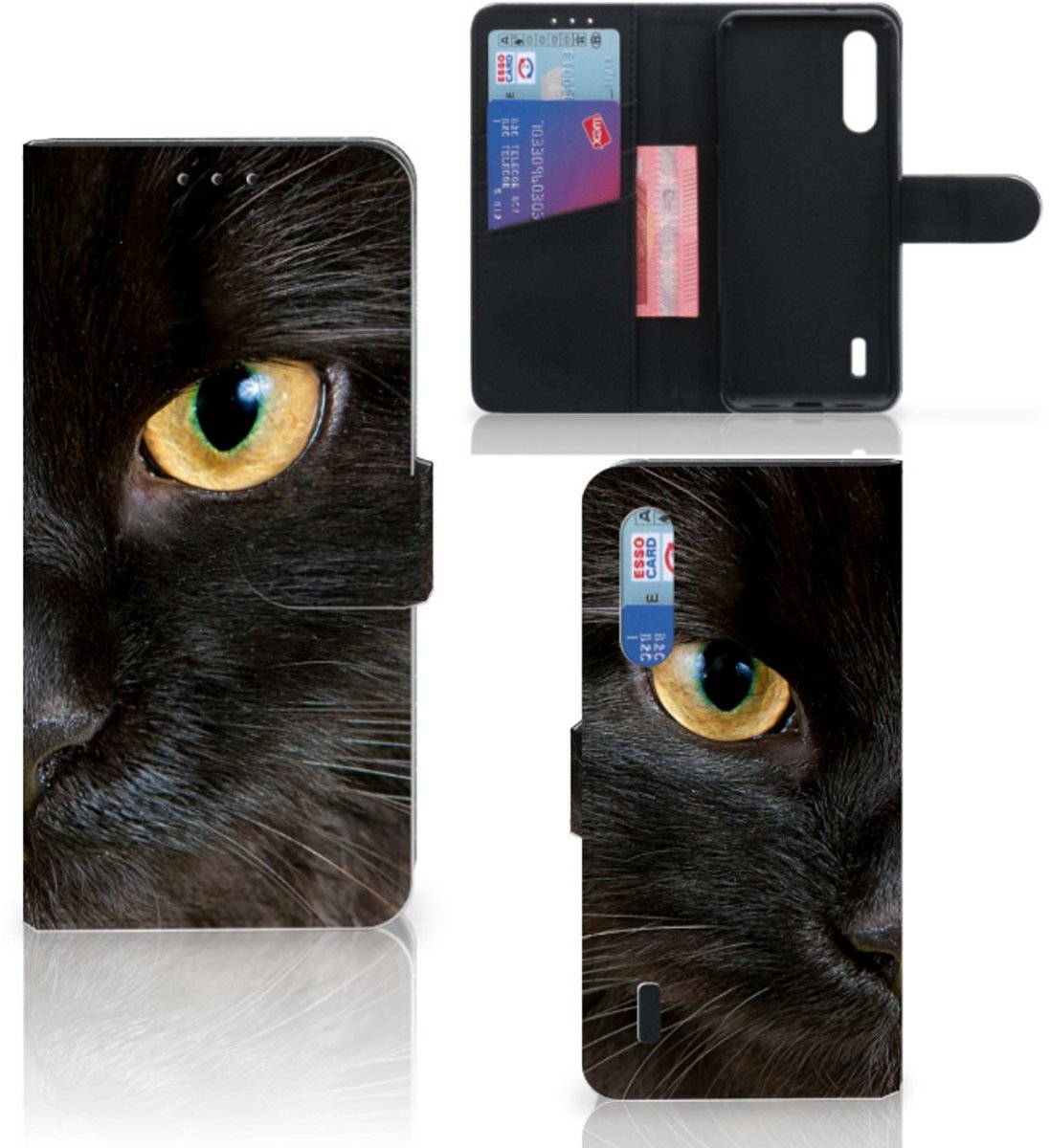 Xiaomi Mi 9 Lite Telefoonhoesje met Pasjes Zwarte Kat