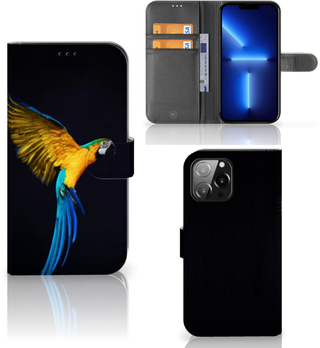 iPhone 13 Pro Max Telefoonhoesje met Pasjes Papegaai