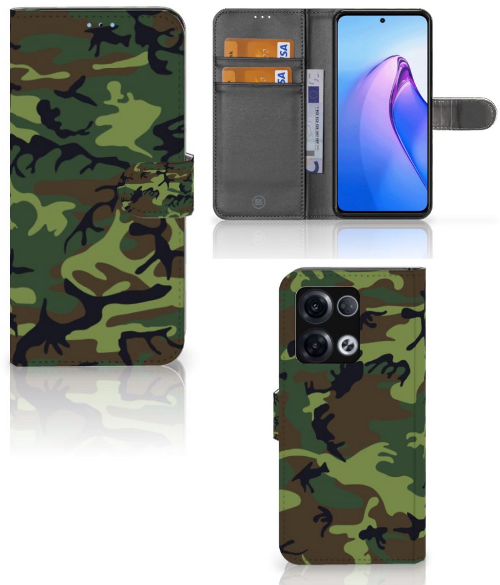 Book Case voor OPPO Reno8 Pro Telefoon Hoesje Army Dark