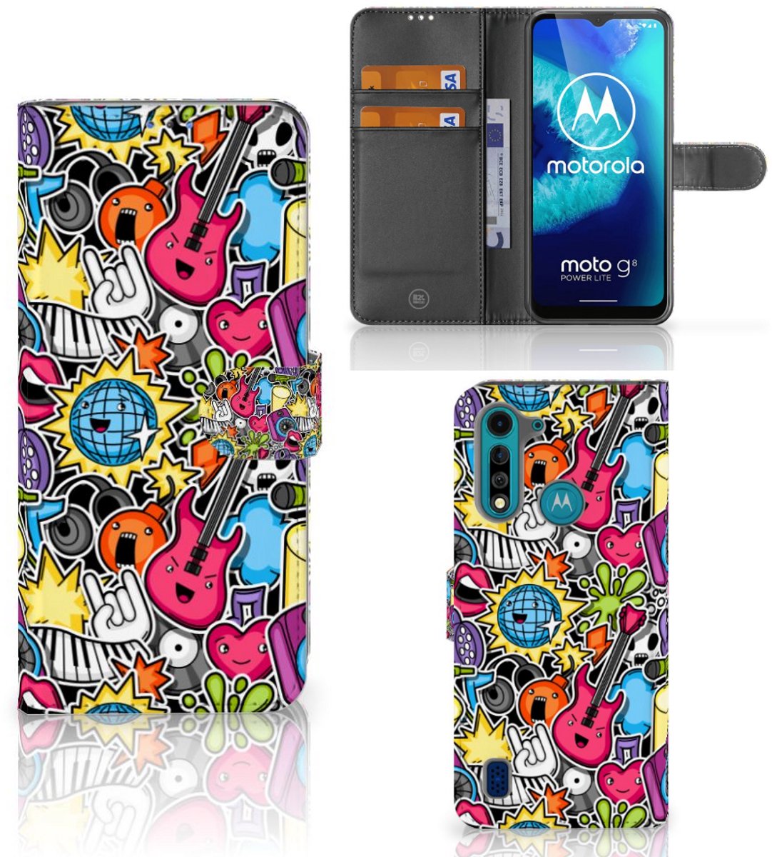 Motorola G8 Power Lite Wallet Case met Pasjes Punk Rock