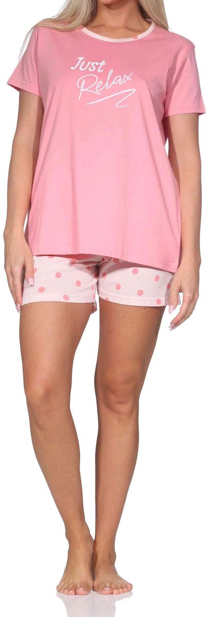 Normann dames shorty pyjama korte mouw in polkadots look pink