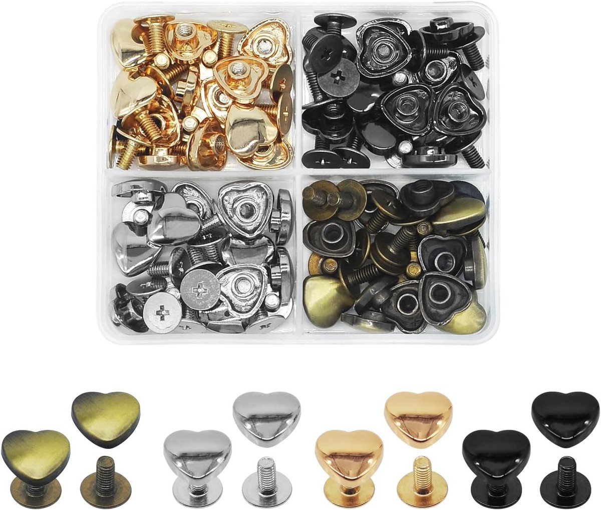 48 Stuks 10mm Hartvormige Decoratieve Nieten in 4 Kleuren voor Leer, Tassen en Kleding