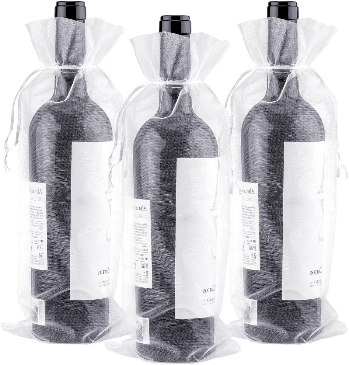 Elegante Witte Organza Wijnfleszakken voor 750ml Flessen - Perfect voor Cadeaus, Verpakking en Feestjes - 14 x 37CM