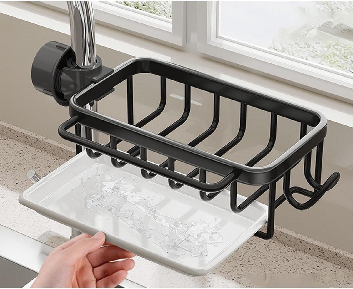 Keukenkraan Sponshouder - Spoelbak Caddy - Keuken Organiseren - Met Lekbak - 5.7 X 10.5 X