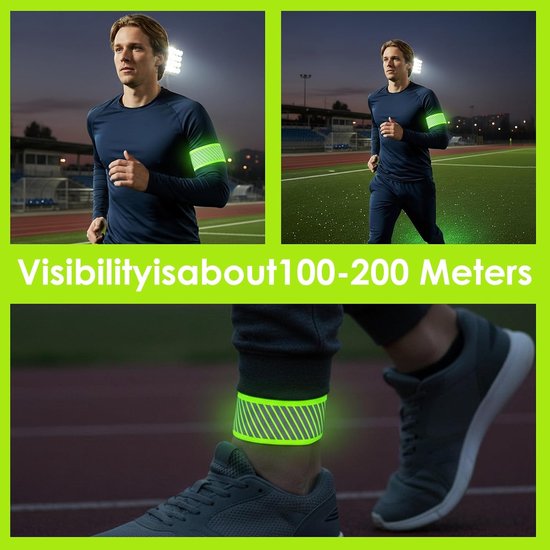 Man die hardloopt op een atletiekbaan, draagt een reflecterende band om zijn bovenarm.