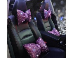Auto Kussen Hoofdsteun - Neksteun Auto - Comfortabel Rijden - Gedecoreerd met Strass - 2 stuks - Roze