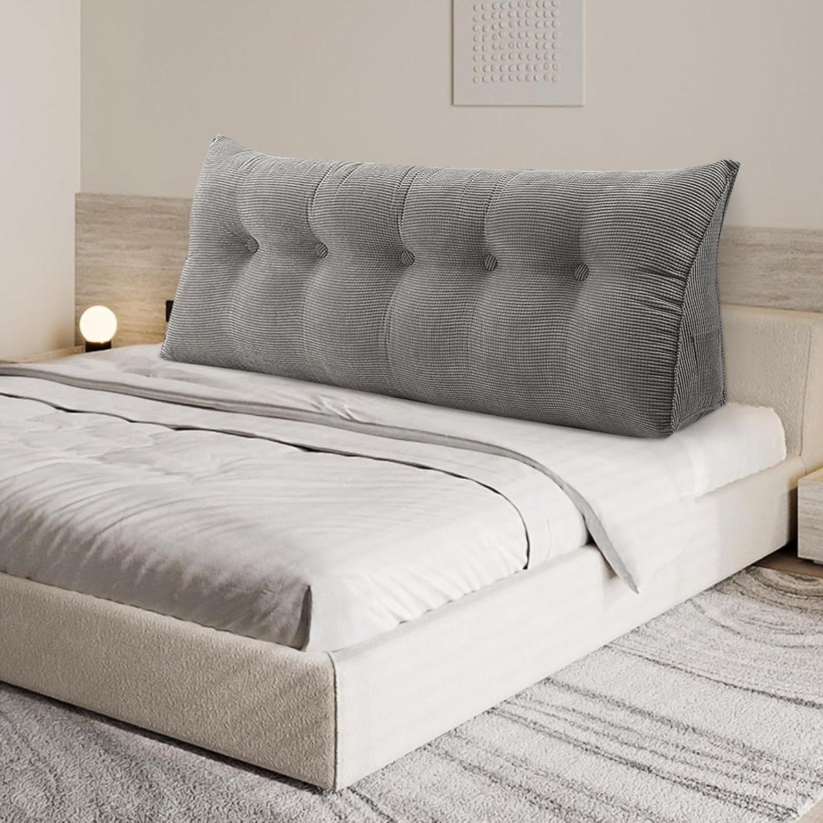 OHMG Rugkussen voor bank, 180 cm, XXL, leeskussen, driehoekig kussen voor hoofdeinde, dubbel groot bed, steunkussen van katoenen stof, lendenkussen