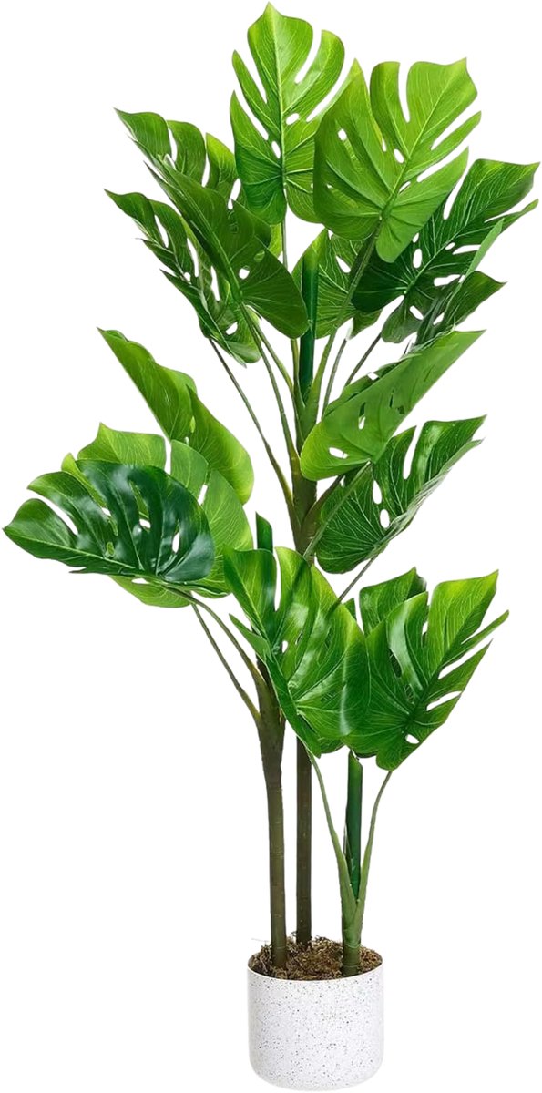 Happiq Kunstmatige Monstera Plant - Voor woonkamer, kantoor of veranda - Decoratieve faux tropische vloerboom - groen - 110cm