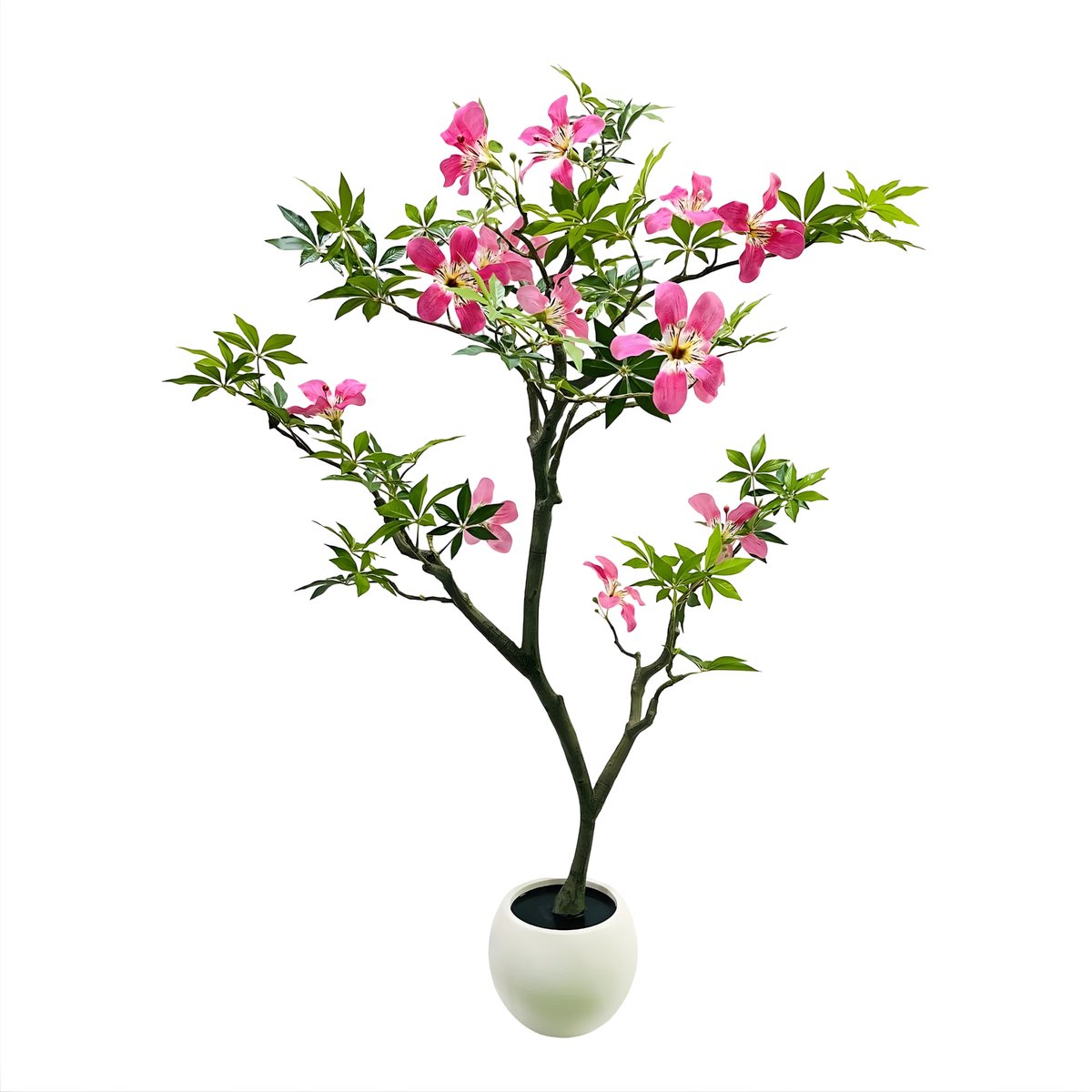 Happiq Kunstmatige Magnoliaboom - Voor Binnen & Buitenveranda - Decoratieve Kunstplant - Roze Bloesem - Pinke-120cm