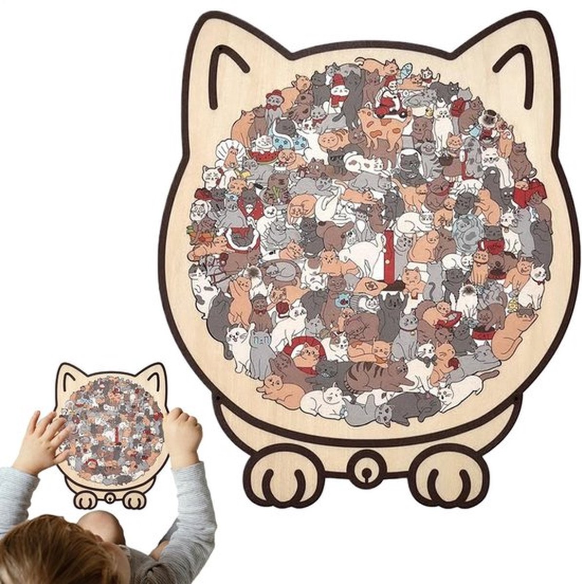 Puzzel in Kattenvorm - 135 Delig Gekleurd Houten Puzzel met Decoratieve Kattenvorm - Uitdagende Onregelmatige Puzzel voor Volwassenen - Ideaal Cadeau voor Kattendames en Hobbyisten