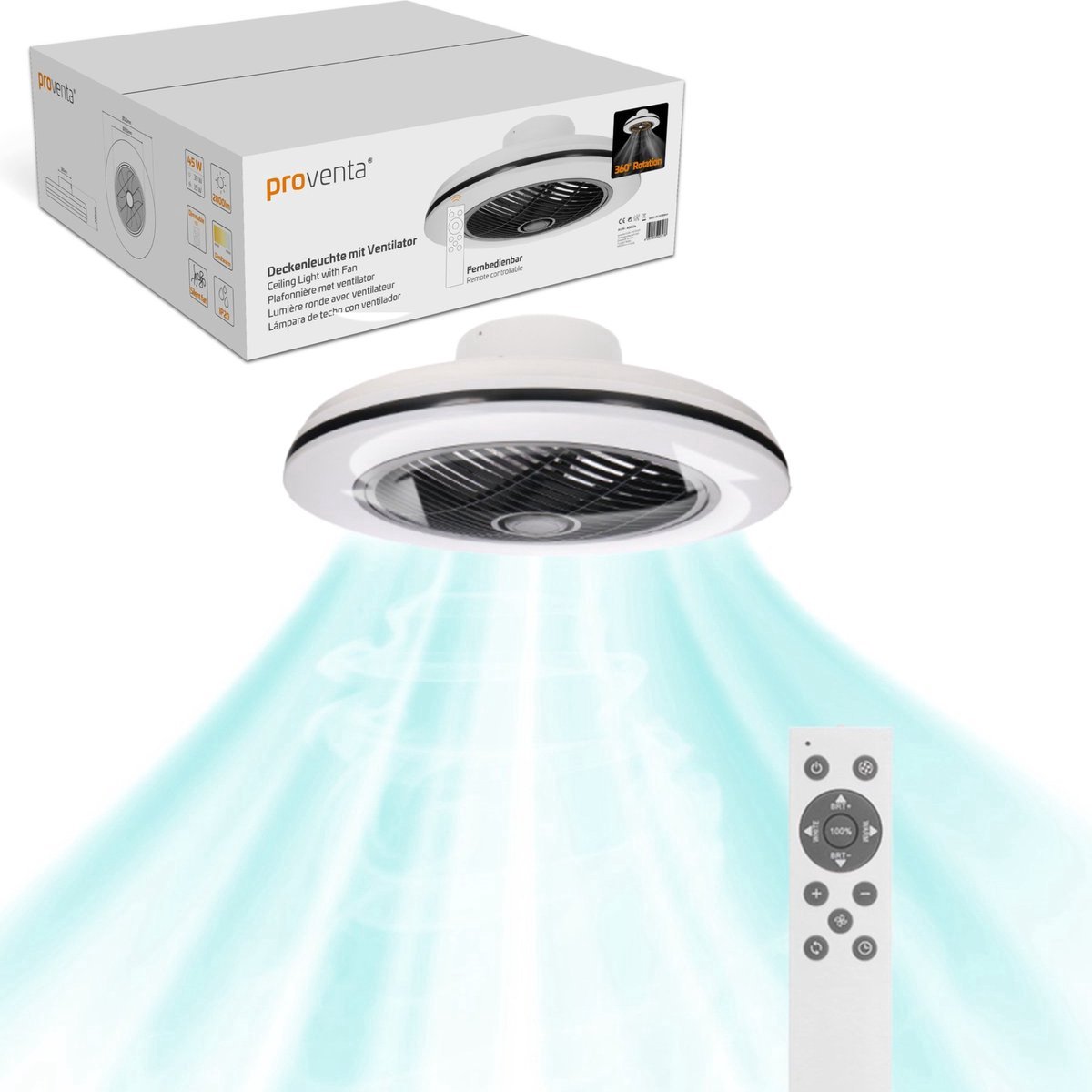 Bol.com Moderno LED Plafondventilator met verlichting - Dimbaar met afstandsbediening - Plafondlampen met Ventilator & Lamp - Zw... aanbieding