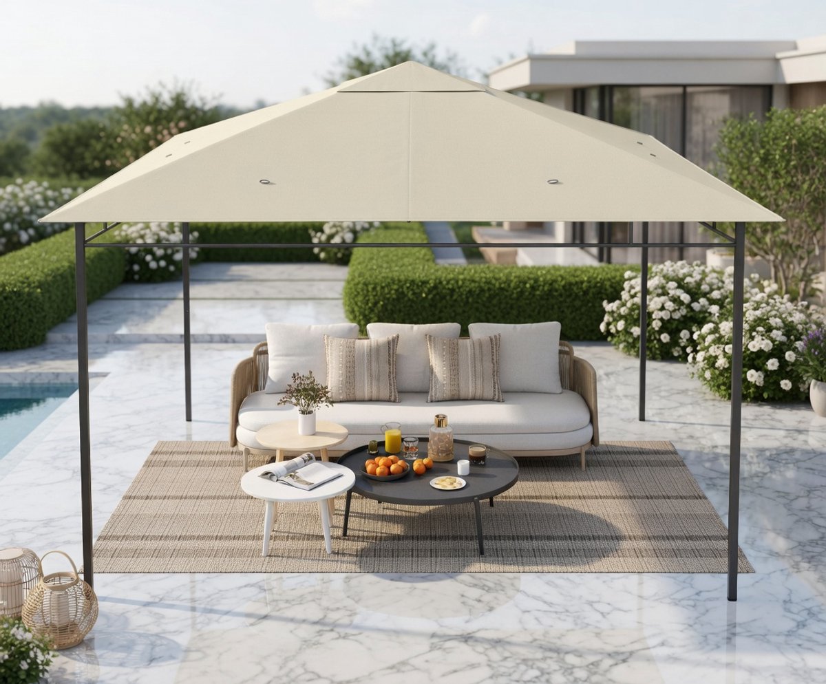 Premium Vervangend Paviljoendoek 3x3 m – UV-Beschermend Polyester Dak voor Tuinpaviljoen, Feesttent of Terras – Crèmekleurig – MedahoMeStore