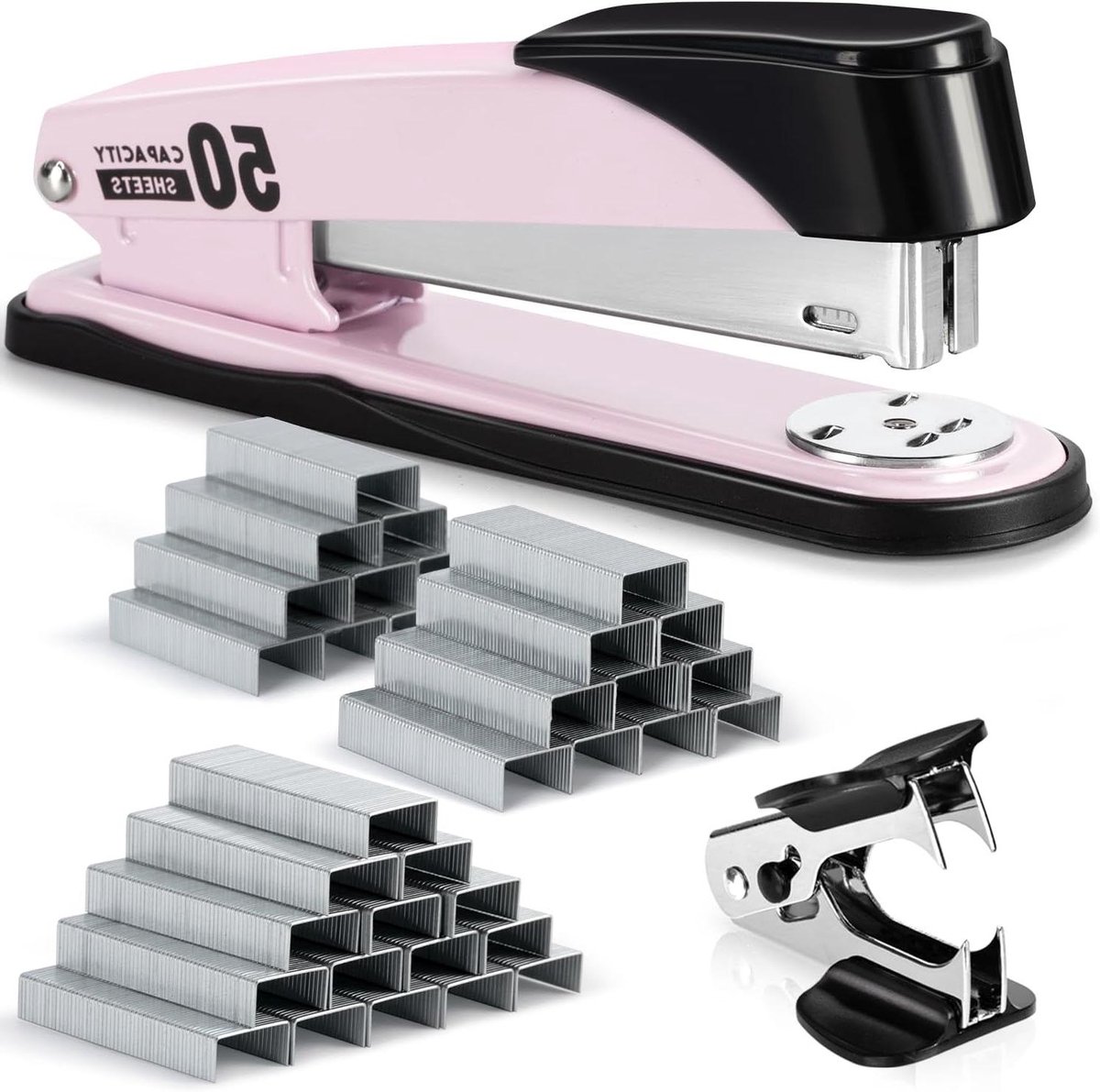 Nietmachine Heavy Duty - Kantoormachine Bureau - Documenten Snel Verwerken - 50 Vel Capaciteit - 15.5 cm - Roze