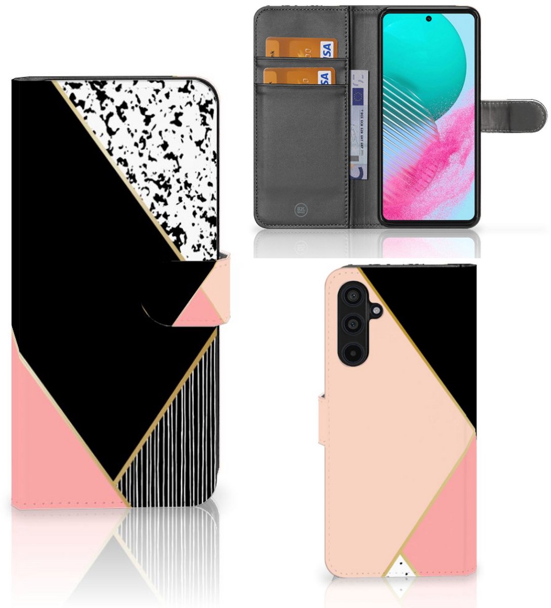 Samsung Galaxy M54 Book Case Zwart Roze Vormen