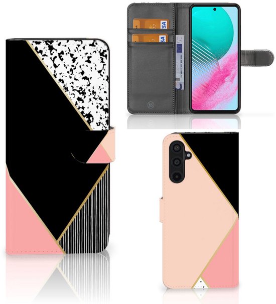 Coque Samsung Galaxy M54 PU Cuir Premium Flip Case pour Formes Rose Noir