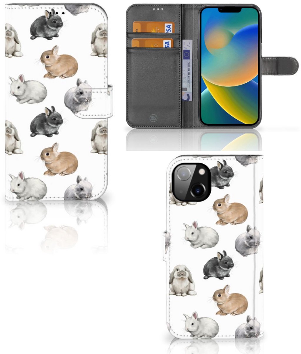 Telefoonhoesje met Pasjes voor iPhone 14 Plus Konijntjes