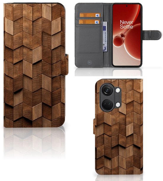 Étui de style livre adapté aux cubes en bois OnePlus Nord 3