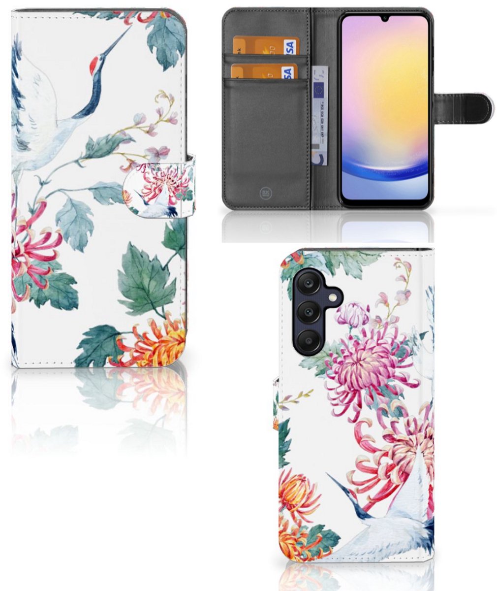Samsung Galaxy A25 Telefoonhoesje met Pasjes Bird Flowers