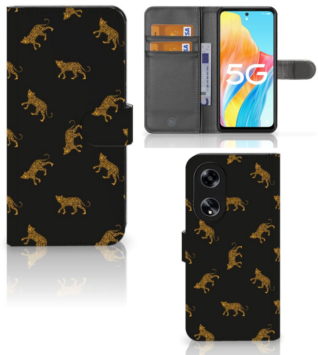 Book Case voor Telefoonhoesje met Pasjes voor OPPO Reno8 T 5G Leopards