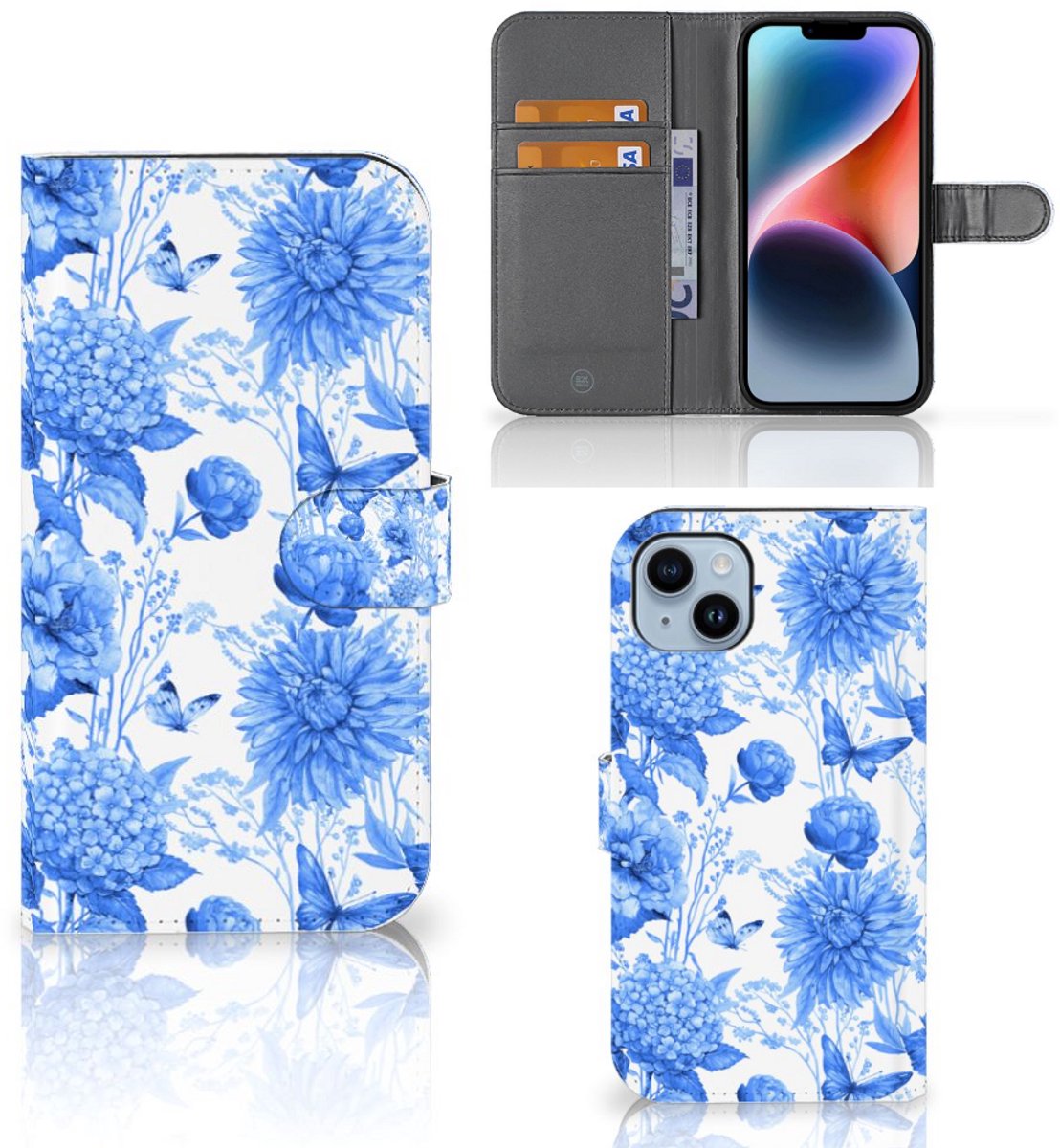 Boekhoesje voor Hoesje voor iPhone 15 Plus Flowers Blue