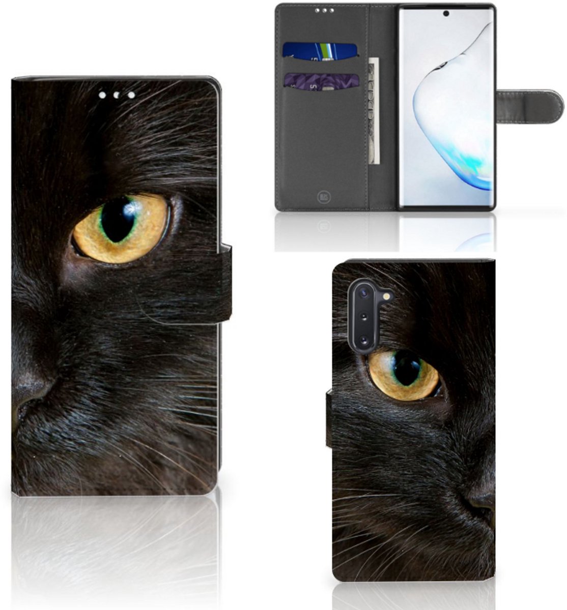 Samsung Galaxy Note 10 Telefoonhoesje met Pasjes Zwarte Kat