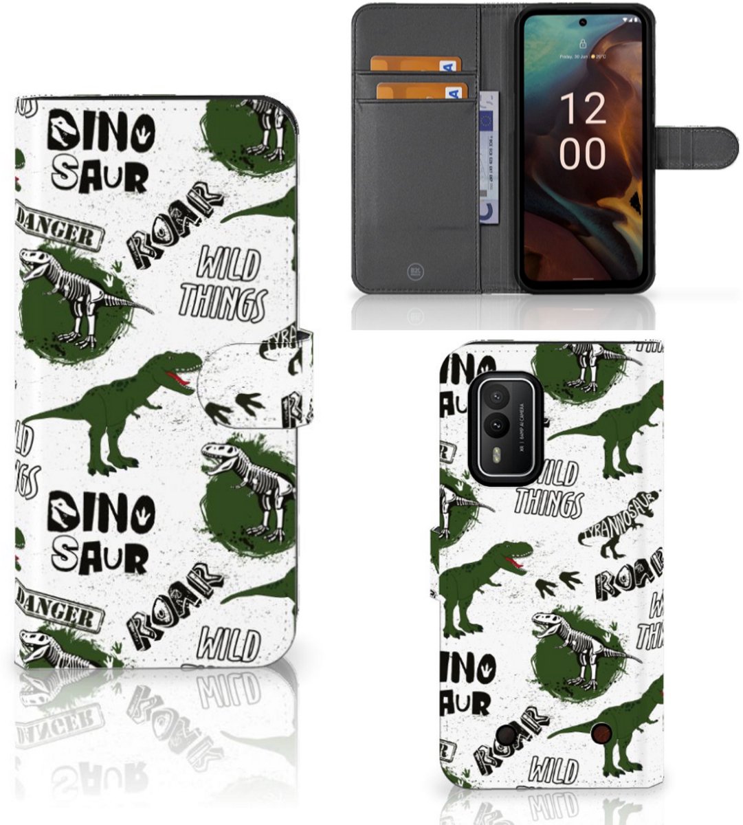 Telefoonhoesje met Pasjes voor Nokia XR21 Dinosaurus