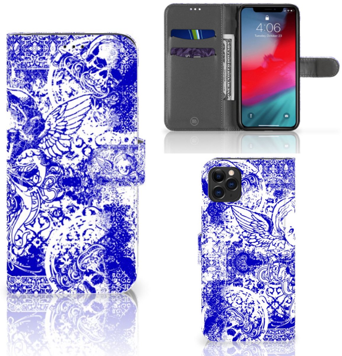 Telefoonhoesje met Naam Apple iPhone 11 Pro Max Angel Skull Blauw