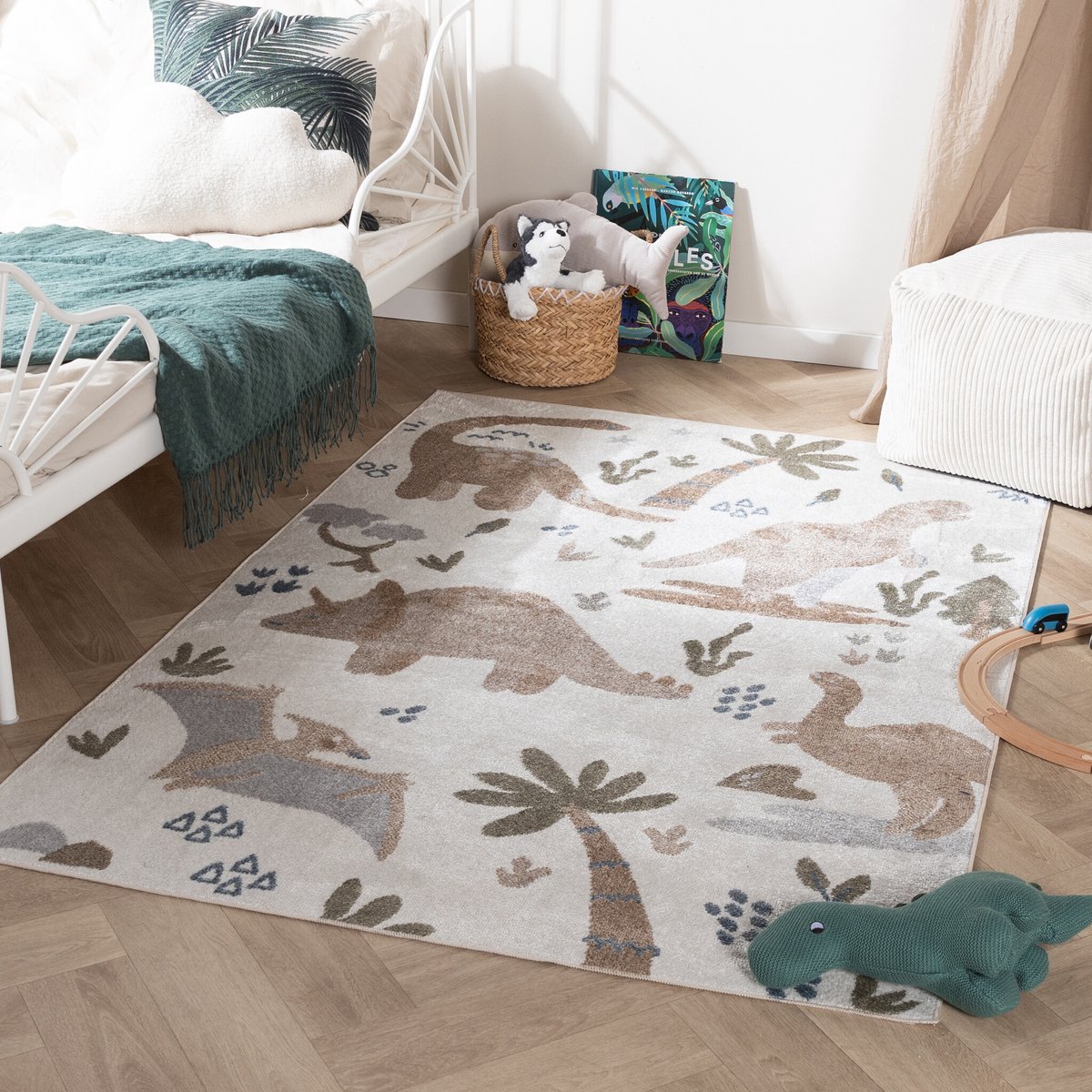 Little Olly Wasbaar kindervloerkleed - Mace Dino Creme - 80x150cm