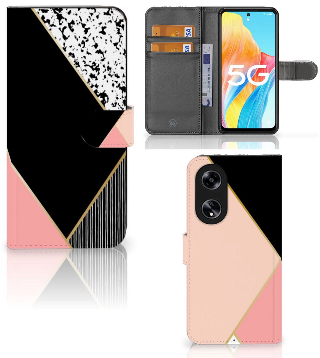 OPPO Reno8 T 5G Book Case Zwart Roze Vormen
