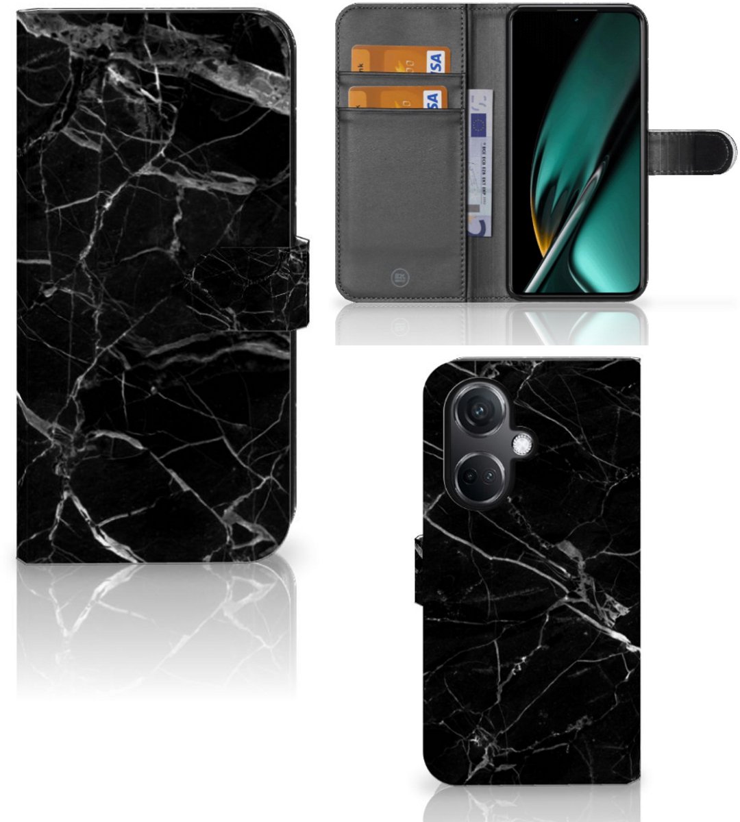 OnePlus Nord CE 3 Bookcase Marmer Zwart - Origineel Cadeau Vader