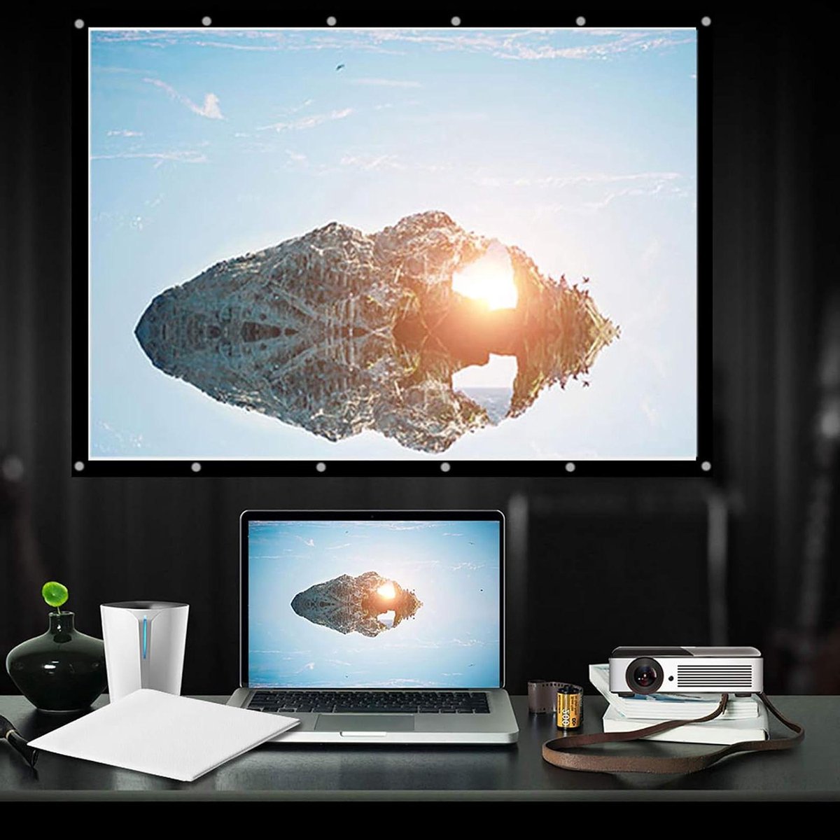 Projectiescherm - Filmdoek Beamer - Buitenfilms Kijken - Vouwt Zonder Kreukels - 100 inch - Wit