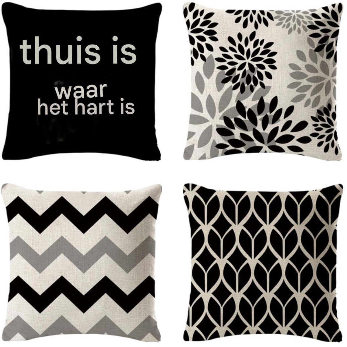 Elkuaie Boho Kussenhoezen Voor Buiten - Zwart-Wit - Geometrisch Dubbelzijdig - 4 Stuks - Z