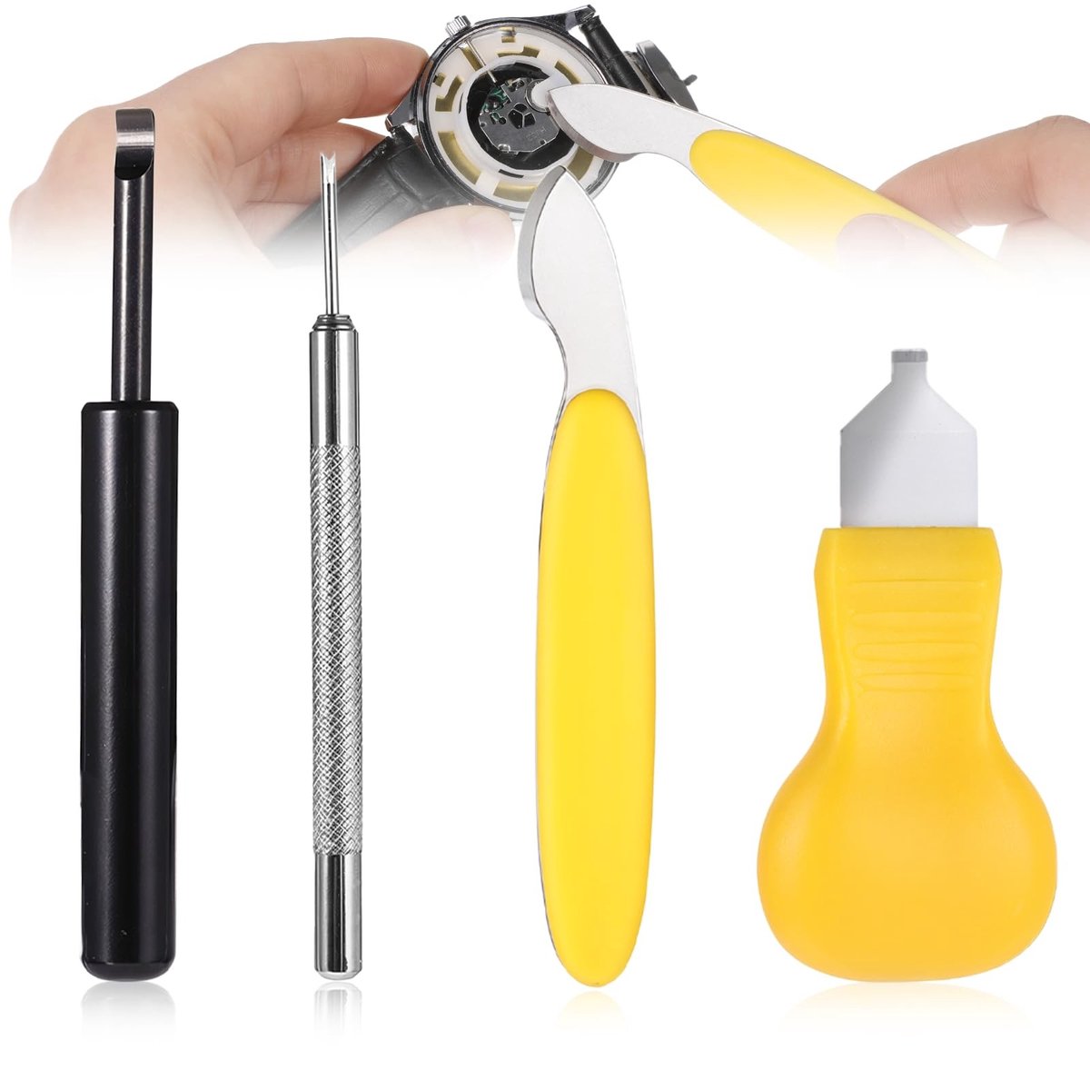 Cosensi - Watch Case Opener - 4pcs Horloge Gereedschap - Voor Batterijwissel - Geel, Zwart, Zilver - Horloge Cover Verwijdering - Geschikt voor Aut...