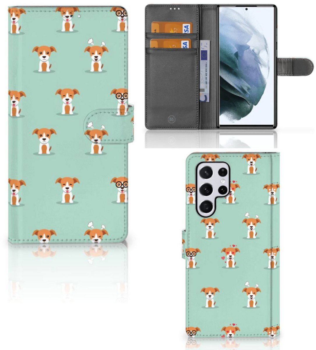 Book Case voor Samsung Galaxy S22 Ultra Telefoonhoesje met Pasjes Pups